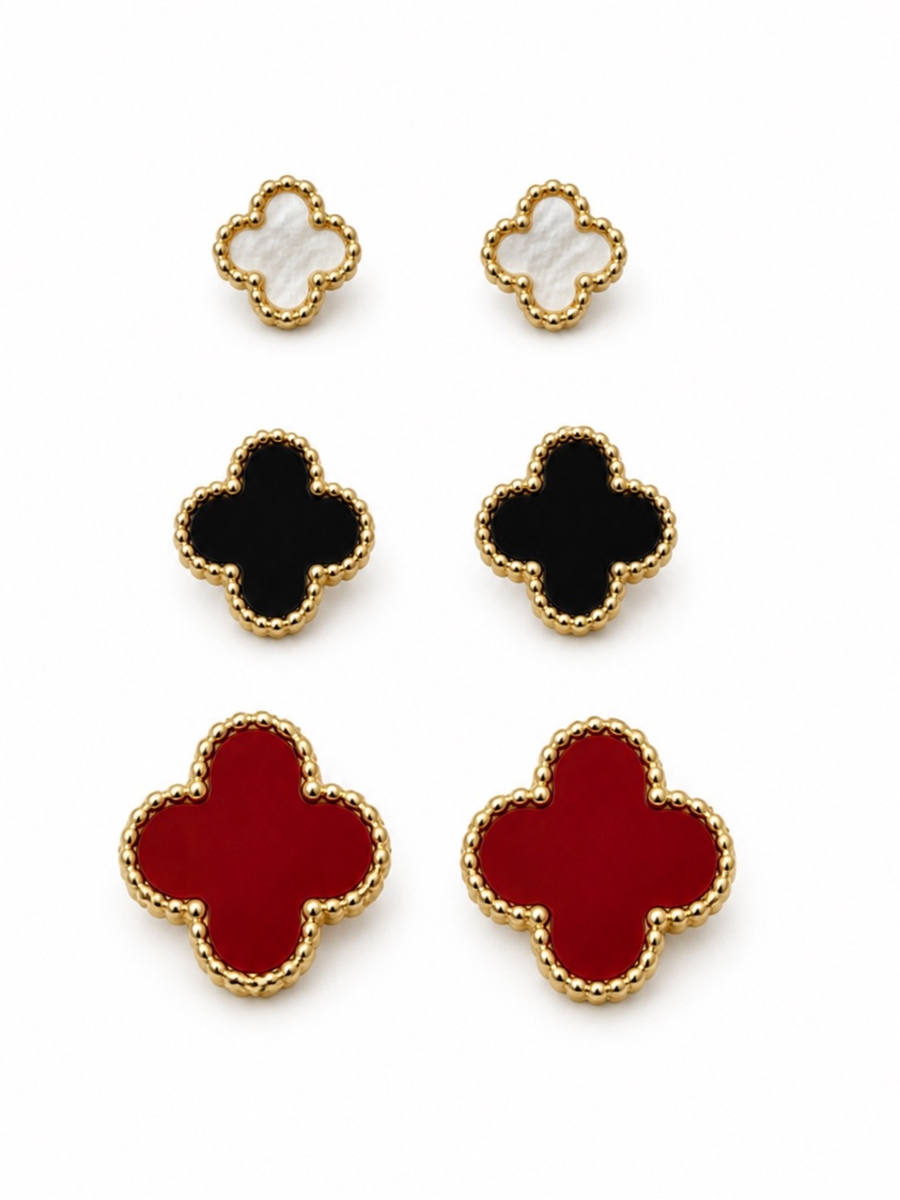 Trio Set - Red, Black, White Clover Earring